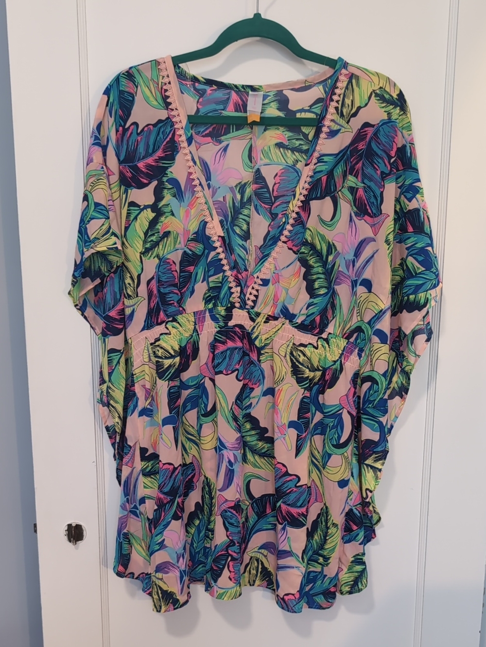 No Boundaries Pink Tropical Leaf Swim Coverup